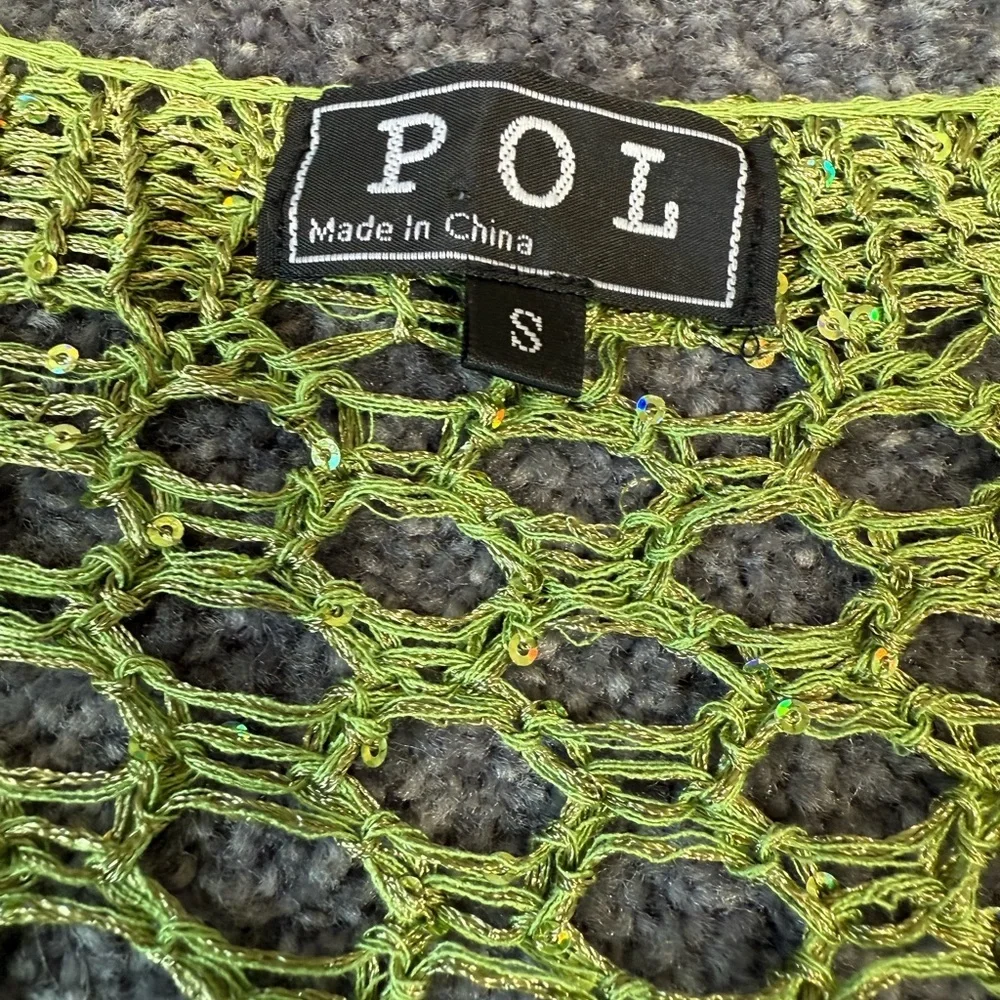POL Green Boho Open-Knit Sequin Waterfall Cardigan Women Size‎ Small
